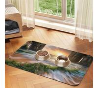 Fantasy sea View Pet Feeding Mat Dog Cat Eating Food Absorbent Leather Tablecloth for and Water Bowl Waterproof No Stains Quick Dry Non-Slip 23.62 * 15.75IN