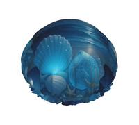 Fantasy Seashell, Starfish on Moonlit Beach Shower Cap Waterproof Reusable Double Elastic Daily Bath L