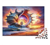 Fantasy Shell Beach 1000 Piece Jigsaw Puzzle Paper Jigsaw Puzzle for Adults Ocean Sunset Scene Focus Family Fun Relax Decor Gift 52x38cm/1000pcs