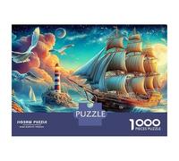 Fantasy Ship 1000 Pc Cardboard Sailing Ship in Magical Ocean Puzzle Ultra Difficult Collectors Family Game Night Framing Wall Art Gift for Lovers 38x26cm/1000pcs