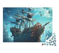 Fantasy Ship 1000 Pcs 3-Layer Cardboard Nautical Adventure Style Puzzle, Hard Challenge, Stress Relief, Wall Decor & Couple Gift 52x38cm/1000pcs