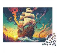 Fantasy Ship Battle Colourful Psychedelic Pirate Ship 1000 Pieces Jigsaws Adults And Children Fun Activity for Rainy Days 52x38cm/1000pcs
