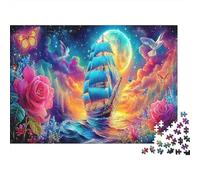 Fantasy Ship Voyage 1000 Pieces Classic Jigsaw Puzzle for Jigsaw Fans & Adults Recycled Cardboard Rose Cosmic Nebula Decor Home Decor Wall Art Spring Festival Gift Holiday Wall Decor 52x38cm/1000pcs