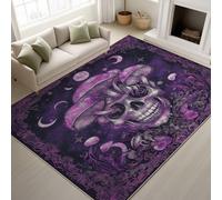 Fantasy Skull Soft Carpet Runners for Hallway Non-Slip 60 cm x 90 cm, Mushrooms Moon Rugs Printed Design Bedroom Midnight Purple Bedside Carpets for Kitchen, Lounge