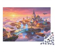 Fantasy Sky City 1000 Piece Jigsaw Puzzle Paper for Adults Sunset Cloud Landscape Jigsaw Puzzle for Family Stress Relief Home Gift 70x50cm/1000pcs