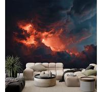 Fantasy Sky Dark Clouds Lightning Mural Wallpaper, Grey Orange Wallpaper for Bedroom Living Room TV Backdrop Office Hotel Corridor Wall Background Decoration Non-Woven Wall Paper 300 X 210 cm (WxH)