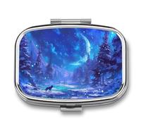 Fantasy Snowy Forest at Night Pill Box 2 Compartment Portable Medicine Pill Case Travel Pill Organizer for Pocket Purse