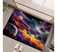 Fantasy Space Indoor Doormat, Colorful Nebula Planet Non-Slip Absorbent Machine Washable Resist Dirt Entrance Area Rug, Purple Orange for Inside Entrance Front Back Door Garden, 50 x 80 cm