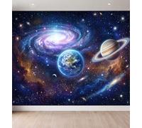 Fantasy Space Mural Wallpaper 400 x 280 cm (W x H), Universe Planet Galaxy Wall Mural Photo Wallpaper Bedroom Living Room Decoration Poster, Non-Woven Art Wall Murals 3D Effect Children’s Room