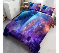 Fantasy Space Planet Bedding Set - Neon Galaxy Art Duvet Cover, Decorative Pillowcases for Sci-Fi Bedroom 220x230cm