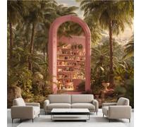 Fantasy Space Tropical Palm Trees Large Mural Self Adhesive Wallpaper 256x350 cm, Plants European Landscape Wallpaper, Optical Illusion Wall Stickers Vinyl for Living Room, Kitchen Wall Art