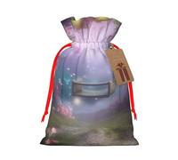 Fantasy Spring Flowers Swing Printed Christmas Drawstring Bags,M Reusable Xmas Gift Storage Bags, Red Ribbon