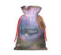 Fantasy Spring Flowers Swing Printed Christmas Drawstring Bags,M Reusable Xmas Gift Storage Bags, Red Christmas Ribbon
