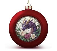 Fantasy Stained Glass Purple Dragon Christmas Ball Ornaments Shatterproof Hanging Xmas Balls for Christmas Tree Decoration Red Xmas Tree Balls for Holiday Wedding Party