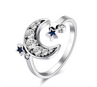 Fantasy Star Moon Series Ring Blue Star Moon Open Ring Adjustable Band Ring For Women Fine Jewelry Valentine's Day Simple And Easy To Use