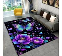 Fantasy Starlight Butterfly Neon Colourful Carpet for Girl Teen Bedroom Soft Bedside Rug Non-slip Rug for Living Room Purple Black Butterfly Home Décor Carpet Non-slip Bath Mat, 80x160 cm, Color 5