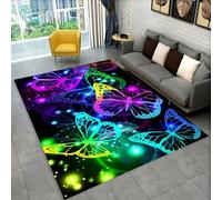 Fantasy Starlight Butterfly Neon Colourful Carpet for Girl Teen Bedroom Soft Bedside Rug Non-slip Rug for Living Room Purple Black Butterfly Home Décor Carpet Non-slip Bath Mat, 100x200 cm, Color 6