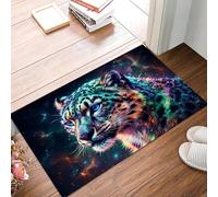 Fantasy Starlight Snow Leopard Entryway Rug Indoor Door Mat, Small Washable Area Rug For Kitchen, Animals Universe Low Pile Non-Slip Bedroom Carpet For Front Door Welcome Mat, 50X80Cm, Dark Blue