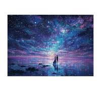 Fantasy Starry Night Couples Puzzle 1000 Pieces for Adults, Colorful Aesthetic Romantic Star Jigsaw Puzzle, Love Seaside Nebula Art Puzzles