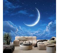 Fantasy Starry Sky Cloud Crescent Moon Photo Wallpaper Wall Mural, Premium Non-Woven Blue Art Print Large Wallpaper W350 x H256 cm for Bedroom Living Room Nursery Hallway Home Decoration