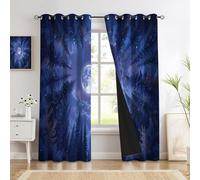 Fantasy Starry Sky Full Moon Blackout Curtains For Bedroom 54 Inch Drop Eyelet Curtains For Living Room Pine Forest Thermal Insulated Window Curtain Panels 2 Panels 46 X 54