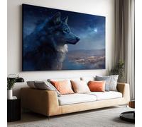 Fantasy Starry Sky Wolf Canvas Wall Art, Waterproof Frameless Canvas Wall Art Prints, 59 x 39 Inch (150 x 100 cm) High-end Pictures for Bedroom Living Room Dormitory Kids Room Wall Decor Painting
