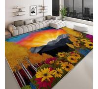Fantasy Style 140 x 200 cm Living Room Area Rug, Soft Low Pile Sunrise Mountains Flowers Plants Carpet - Washable Non-Slip Rug for Bedroom Kitchen Nursery Dorm Kids Room Bedside Carpet