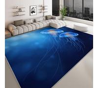 Fantasy Style 160 x 230 cm Living Room Area Rug, Ocean Stripes Jellyfish Coral Soft Low Pile Carpet - Washable Non-Slip Rug for Bedroom Kitchen Nursery Dorm Kids Room Bedside Carpet