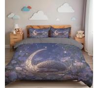 Fantasy Style Bedding Set King Size, 230x220cm Duvet Cover for Kids Boys, Sleeping Hedgehog Comforter Cover Kawaii Room Decor for Teens Girls, Pinkish-Purple Quilt Cover 2 Pillowcases