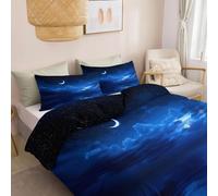 Fantasy Style Print Comforter Junior (120 x 150 cm) Duvet Covers Set, Moon Night Sky Clouds Reversible Duvet Set Kids Bedding for Girls Boys Quilt Covers with Pillowcase - Ultra Soft Comfy Bedding