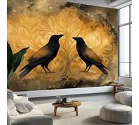 Fantasy Style Raven Tree of Life Non-Woven Wallpaper 400 x 280 cm Bedroom Wall Mural, Gold Photo Wallpaper Poster Wall Covering for Children’s Room Home Restaurant Living Room Hallway