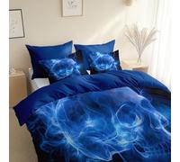 Fantasy Style Smoke Skull Duvet Cover Sets, Single 135 x 200 cm - 3 Pcs Bedding Set Ocean Blue Bedding Set, Soft Comfy Breathable Quilt Cover, Hypoallergenic
