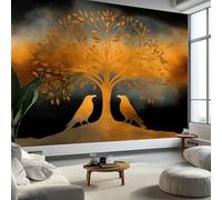 Fantasy Style Viking Tree of Life Raven Non-Woven Wallpaper 400 x 280 cm Bedroom Wall Mural, Gold Photo Wallpaper Poster Wall Covering for Children’s Room Home Restaurant Living Room Hallway