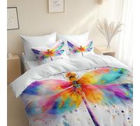 Fantasy Style Watercolor Dragonfly Duvet Cover Set Bedding Sets, Double 200 x 200 cm Bedding Set (1x Quilt Cover, 2x Pillowcase) Cozy Bedding White, For All Seasons