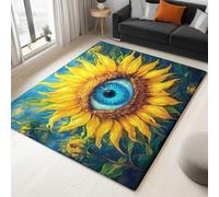 Fantasy Sunflower Blue Eyes print Rugs Living Room 100x150 cm - Blue, Yellow Washable Large Rug Short Pile Non-Slip Carpet Soft Durable Easy Clean Carpet, for Dining Room Home Office