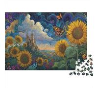 Fantasy Sunflower Garden 1000 Piece Stress Relief Puzzle for Adults Sunflowers Castle Butterflies Premium Thick Sturdy Challenging Relaxation 38x26cm/1000pcs