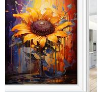 Fantasy Sunflower Window Film Privacy Abstract Colorful Flower Nature Plants Decorative Stained Static Cling Window Sticker for Home, 70x100 cm
