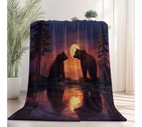 Fantasy Sunset Bear Forest warm throw Blanket, Colorful Super Soft Flannel Throw Blanket Lightweight Fluffy Plush Fuzzy Bed Blanket for Bedding Sofa and Travel 150×200 cm