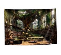 Fantasy Tapestry 79x59 Inch Vintage Tapestry Mysterious Tree Library Tapestry Wall-Mounted Bookshelf Tapestry for Living Room Bedroom Office Decorations
