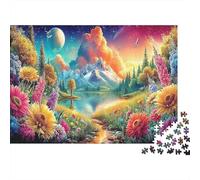 Fantasy Temple 1000 Pieces Jigsaw Puzzle Paper for Adults Flower Field Mountains Stress Relief Sustainable Eco-Friendly Brain Teaser Mental Stimulation Home Leisure Play 38x26cm/1000pcs