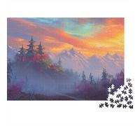 Fantasy Temple Mountain 100% Recycled Cardboard Sunset Misty Peaks 1000 Piece Puzzle for Adults Beautifully Illustrated Brainteasing 52x38cm/1000pcs
