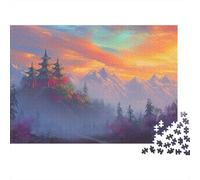 Fantasy Temple Mountain 1000pc Sunset Pagoda Thick Cardboard Puzzle for Stress Relief Seekers Christmas Gathering Home Decor Senior Citizens Senior Centre Activity 52x38cm/1000pcs