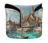 Fantasy Thai Architecture Putter Head Cover for Mallet Magnetic Snap Putter Headcover for Men and Women Waterproof PU Leather