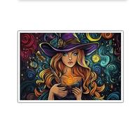 Fantasy Theme Canvas Wall Art Print Abstract Colorful Swirl Beautiful Woman Portrait Poster Picture Painting for Apartment Decor 70x100cm Frameless