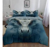Fantasy Theme Ferocious Dragon Head Single Duvet Cover Set 2 Piece Bedding Set Print Pattern Soft Comforter Cover with 1 Pillowcases Quilt with Zipper for Kids Boys Girls SingleGray Green