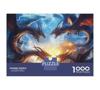 Fantasy Three Headed Dragon Jigsaw Puzzle for Adults 1000 Piece Jigsaw Puzzle Paper Puzzle Game Magical Fire Scene Relaxation Focus 38x26cm/1000pcs
