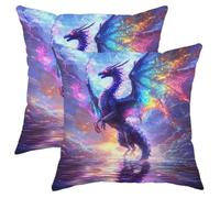 Fantasy Throw Pillow Covers Set of 2, Galaxy Dragon Luminescent Cushion Cases, Decorative Square Magic Decor for Couch Sofa Bed, Indoor Outdoor Pillow Shams 16x16 Inch