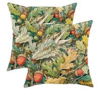 Fantasy Throw Pillow Covers Set of 2, Green Dragon and Oak Leaves Decorative Cushion Cases, Autumn Seasonal Home Decor for Sofa Bed Couch 18x18 Inch