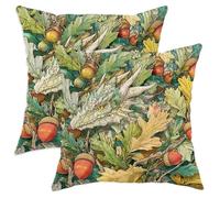 Fantasy Throw Pillow Covers Set of 2, Green Dragon and Oak Leaves Decorative Cushion Cases, Autumn Seasonal Home Decor for Sofa Bed Couch 22x22 Inch