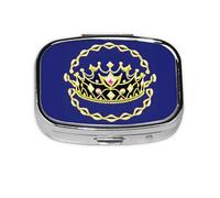 Fantasy Tiara Square Pill Box with Full Print Design - Portable Metal Travel Case for Vitamins & Medication, 2.2x1.6x0.7 Inch.
